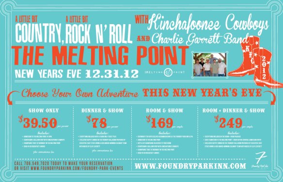 Full package options for New Year's Eve 2012 at the Foundry Park Inn & Spa